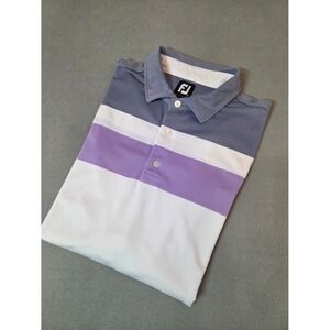 FootJoy Polo Shirt Mens XL Purple White Striped Golf Performance Lightweight